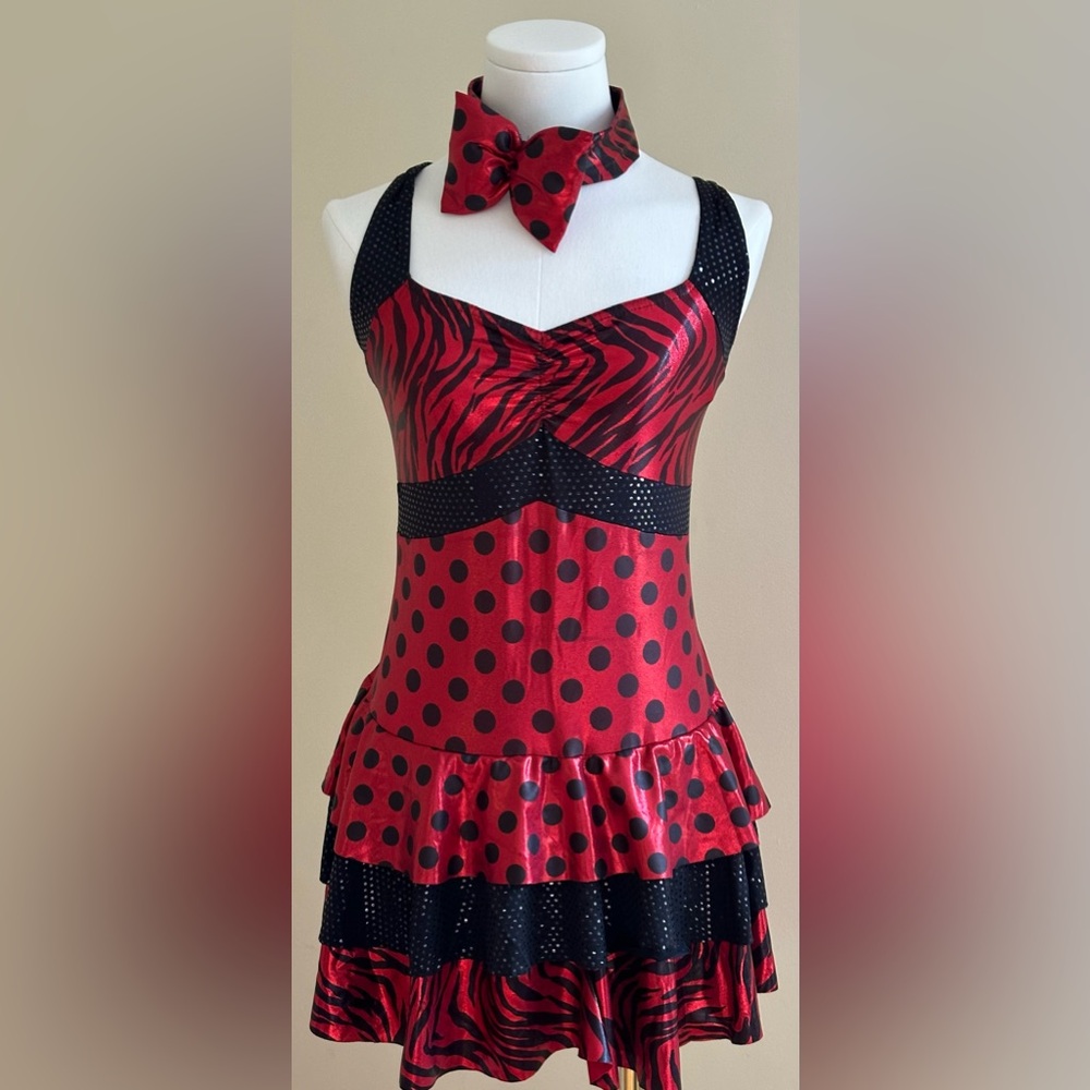 Make A Wish Red Metallic Black Sequence Polka Dot,Animal Print Dance Dress Sz XL